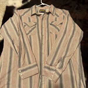 Panhandle Slim Red and Gray Striped Casual Shirt